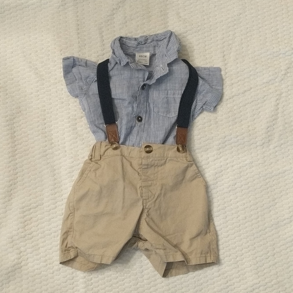 Boys 2 piece khaki shorts with button down onesie